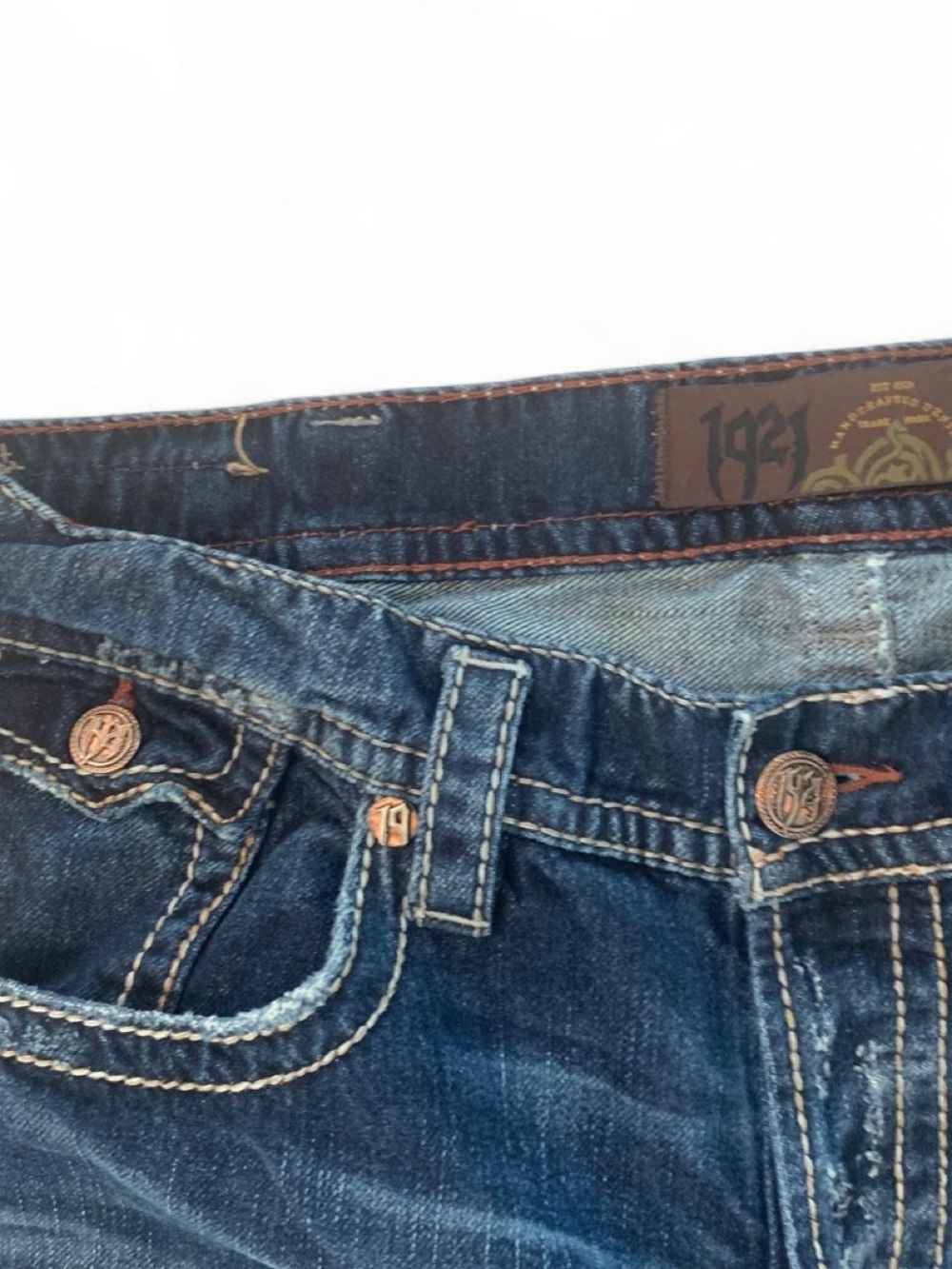 Early 2000s grunge 1921 western globe works dark wash bootcut jeans - Picture 7 of 8